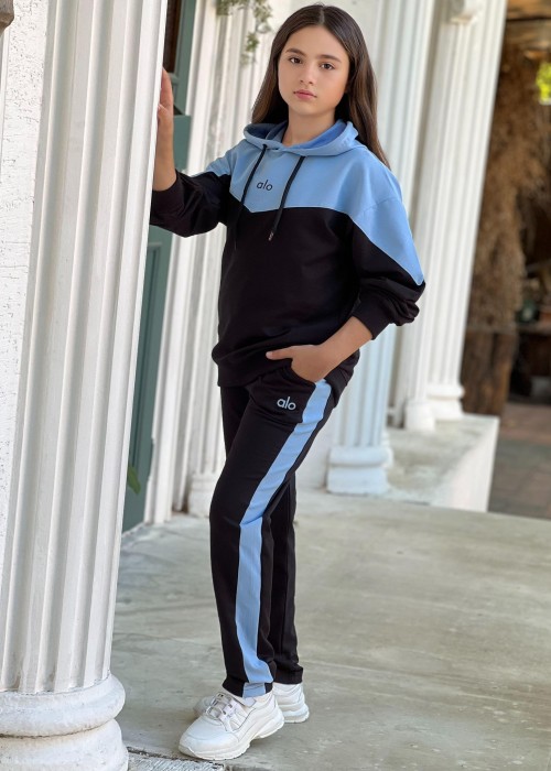 Kız Çocuk Garson boy 2 iplik Alo Eşofman Takım-Mavi