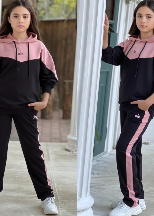 Kız Çocuk Garson boy 2 iplik Alo Eşofman Takım-Pembe