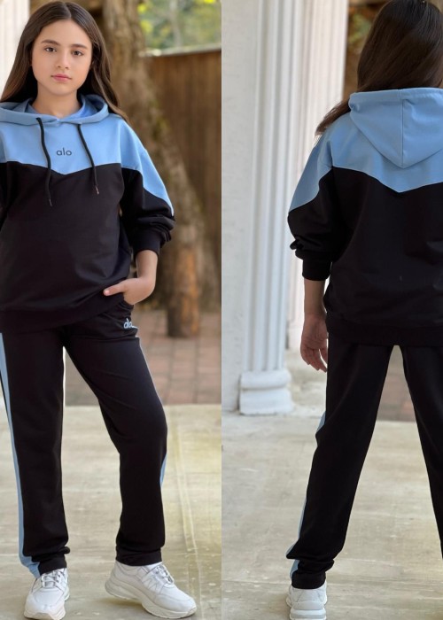 Kız Çocuk Garson boy 2 iplik Alo Eşofman Takım-Mavi