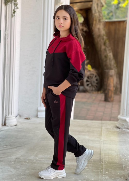 Kız Çocuk Garson boy 2 iplik Alo Eşofman Takım-Bordo