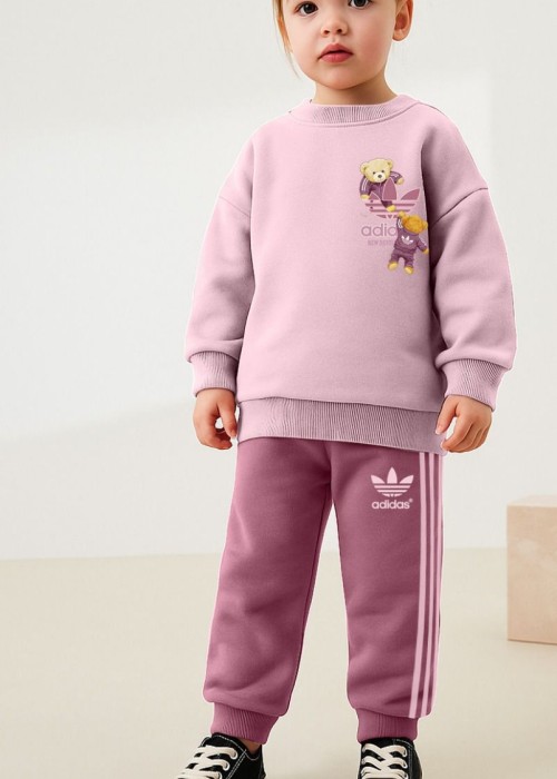 Kız Çocuk Adidas Çizgili Eşofman Takımı-Pembe