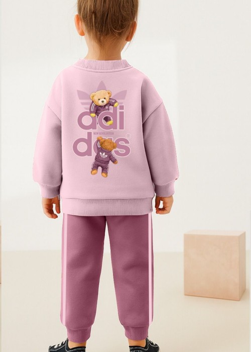 Kız Çocuk Adidas Çizgili Eşofman Takımı-Pembe