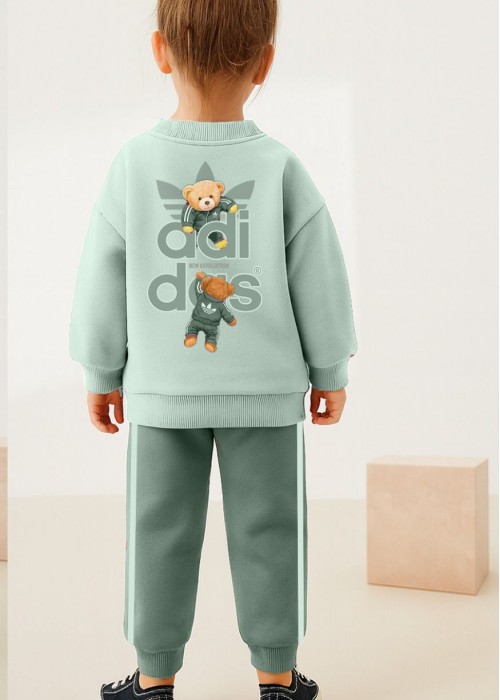 Kız Çocuk Adidas Çizgili Eşofman Takımı-Yeşil