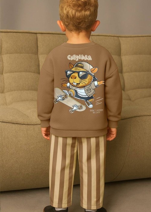 Erkek Çocuk Arkası 3 iplik Capybara Adidas Takım - Bej