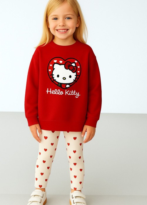 Kız Çocuk Hello Kitty Kırmızı Taytlı Takım