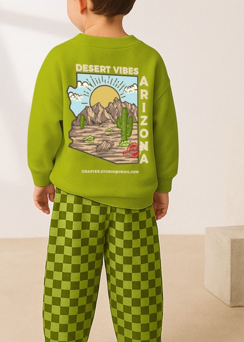 Erkek Çocuk Kareli Model Eşofman Takım-Yeşil