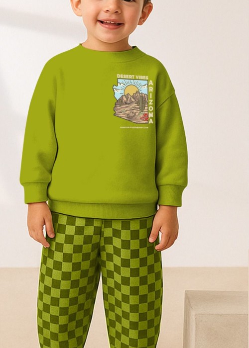 Erkek Çocuk Kareli Model Eşofman Takım-Yeşil