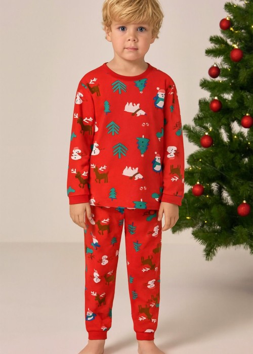 Unisex Yılbaşı Penye Pijama Takım- Kırmızı