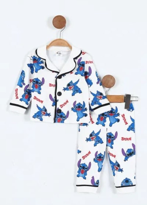 Unısex Bebek Beyaz Pijama Takımı-Stitch