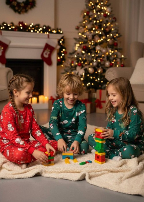 Unisex Yılbaşı Penye Pijama Takımı-Kırmızı 