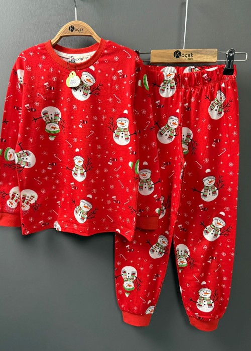 Unisex Yılbaşı Penye Pijama Takımı-Kırmızı 