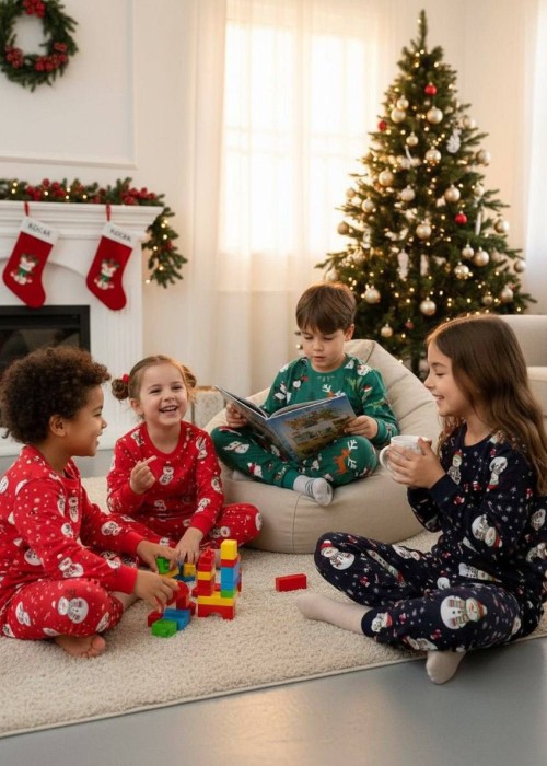 Unisex Yılbaşı Penye Pijama Takımı-Kırmızı 