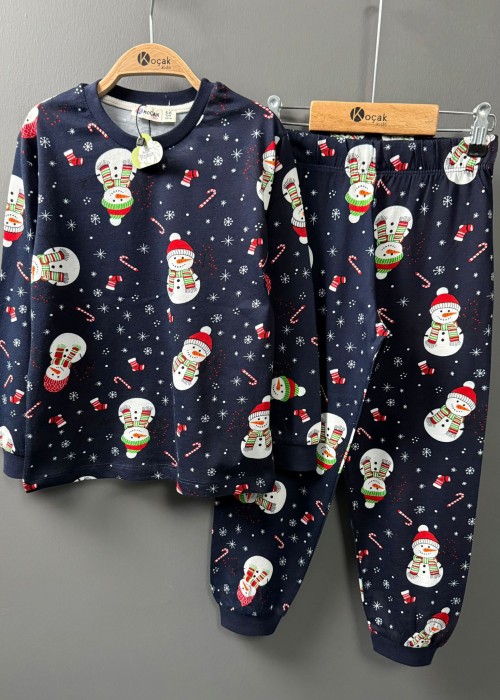 Unisex Yılbaşı Penye Pijama Takımı-Lacivert Unisex Yılbaşı Penye Pijama Takımı-Lacivert